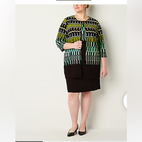 Danny and Nicole woman’s 2 pcs plus jacket / dress zing zag design back, tan - Picture 17 of 17